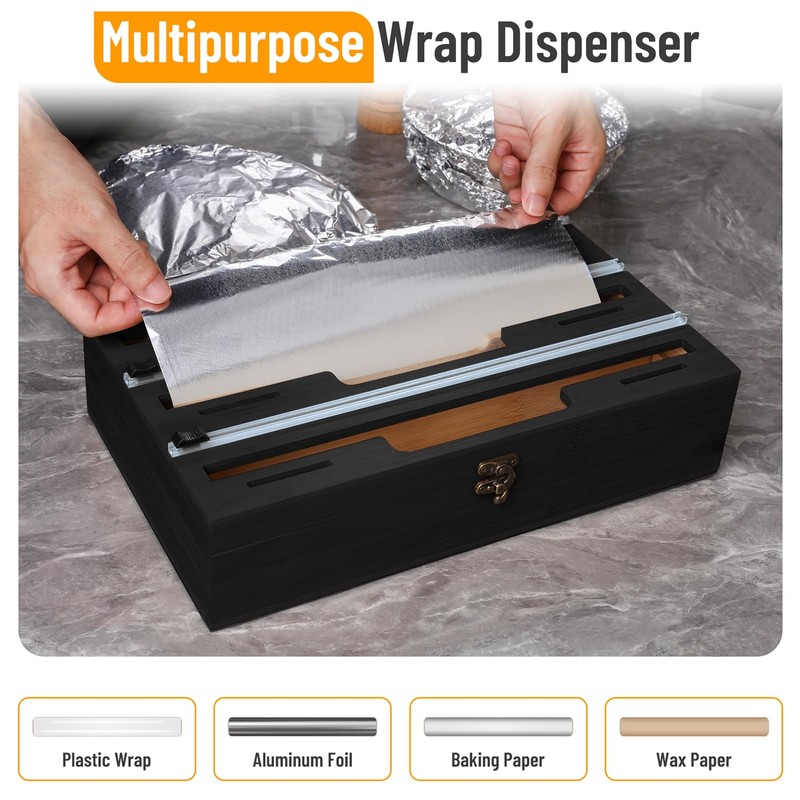 Allinside Magnetic Plastic Wrap Dispenser with Cutter and Labels, Aluminum