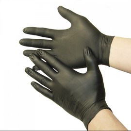 Box of 100 Nitrile Disposable Gloves Powder Free Black Size 9 (L)