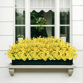 SAHOOTTIE 14 Bundles Yellow Spring Artificial Flowers for Outdoors Fake Plastic Flowers for Outside Porch Patio Garden Decor