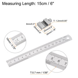 HARFINGTON 2Pcs 2 in 1 Stainless Steel Ruler with Scriber Block 15cm/6" Metric and Inch Metal Ruler with 20mm Length Brass Locating Block Slider for Woodworking DIY Measuring, Silver