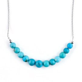 InfinityGemsArt Turquoise Jewelry For Women Gemstone Plain Beads Real Blue Arizona Dainty Bar Necklace Healing Crystals in 925 Sterling Silver Chain 18 inch, December Birthstone