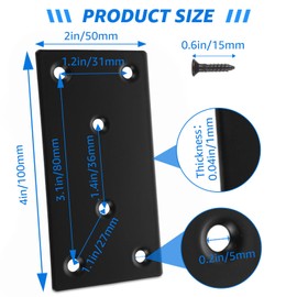 DAJAVE 30 Pack 4x2 Inch Black Flat Mending Plates, Stainless Steel Straight Mending Joining Plates, Metal Bracket with Holes for Wood (Screws Include)