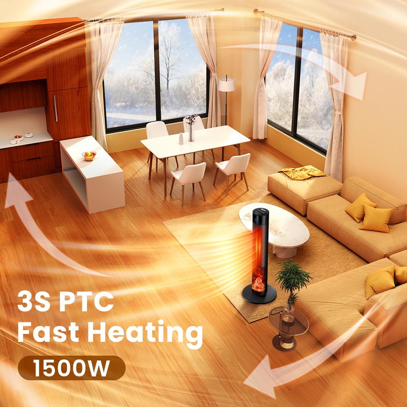 Portable 1500W Space Heater with Fireplace,70° Oscillating PTC Ceramic Tower