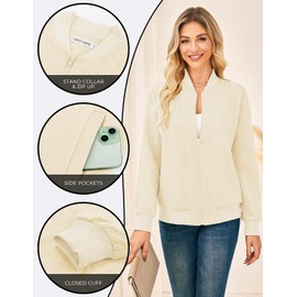 GRACE KARIN Bomber Jackets for Women Fall Fashion 2025 Coats Lightweight Zip Up Jackets Dressy Casual White XL