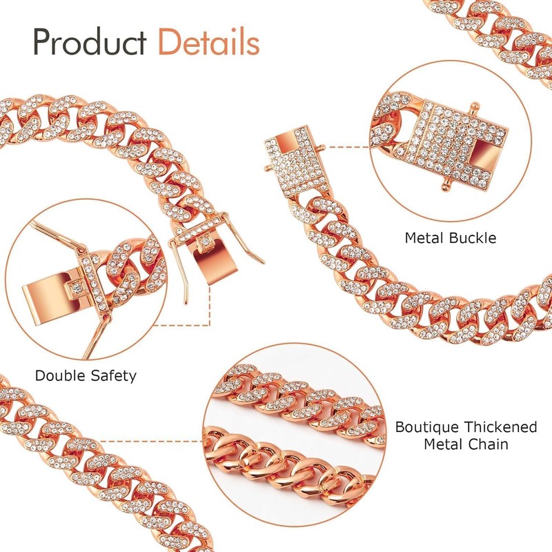 Chain Dog Collar, Bling Diamond Cuban Link Dog Collars Glitter