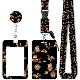 ID Badge Holder with Retractable Lanyard, Badge Holders Reel with 360 Degrees Rotate Carabiner Clip for Women, Teachers, Nurses, Doctor,Students, Office(Cute Brown Cartoon Owls)