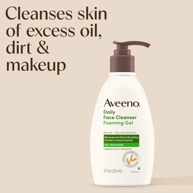 Aveeno Daily Foaming Gel Facial Cleanser, Fragrance Free, 12 fl.
