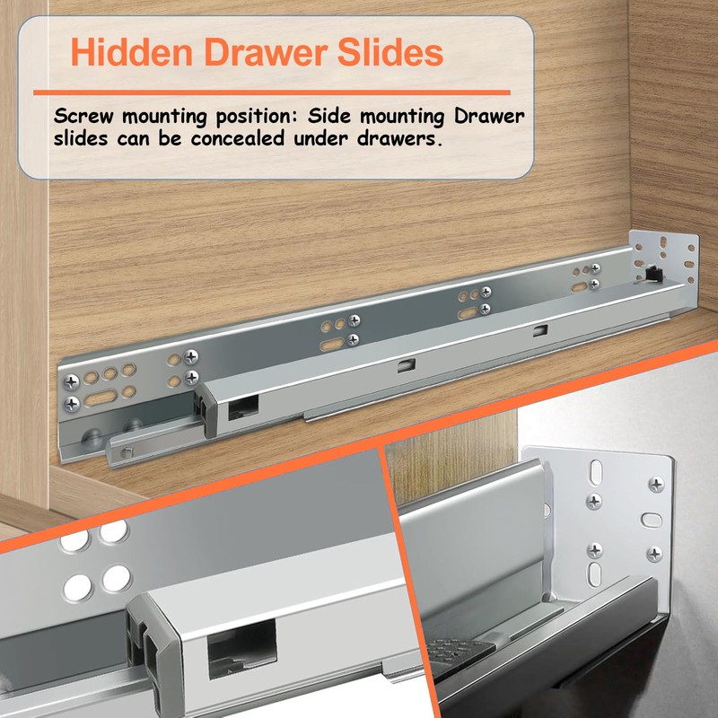 4 Pair 9 Inch Undermount Soft Close Drawer Slides Full
