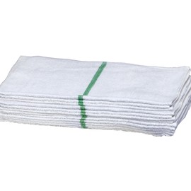 Atlas 48-Pack Economy 16x27 Salon Gym Hand Towels, 100% Cotton, White with GREEN STRIPE Eco-Friendly