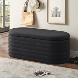 Ball & Cast Storage Ottoman Bench,Chenille Upholstered Fabric Storage Bench for Bedroom End of Bed,Oval Ottoman with Storage & Safty Hinges,Entryway Bench for Living Room,Hallway,Front of Window,40"