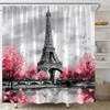 AMFD Eiffel Tower Shower Curtain Pink Romantic France Paris City