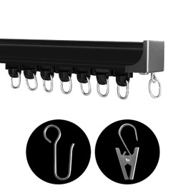 Ceiling Curtain Track, Curtain Track Ceiling Mount, Ceiling Track for Curtains, Room Divider Curtain Track, Curtain Track Ceiling Wall Mount, Curtain Track Rail with Roller Hooks for 9ft -12ft (Black)