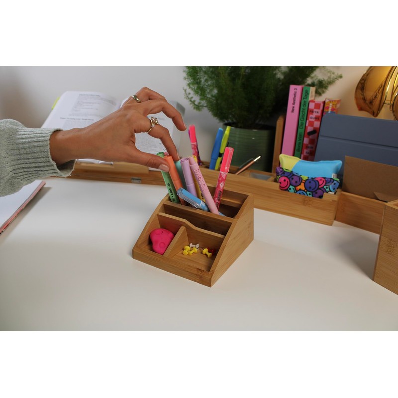 Wedo 61507 Butler bamboo, 3 compartments, pens insert, dimensions 15.4