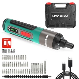 Electric Screwdriver, HYCHIKA Cordless Screwdriver 3.6V, 2.0 Ah, 4 Variable Speeds, 57 Accessories, LED Light, USB Charge