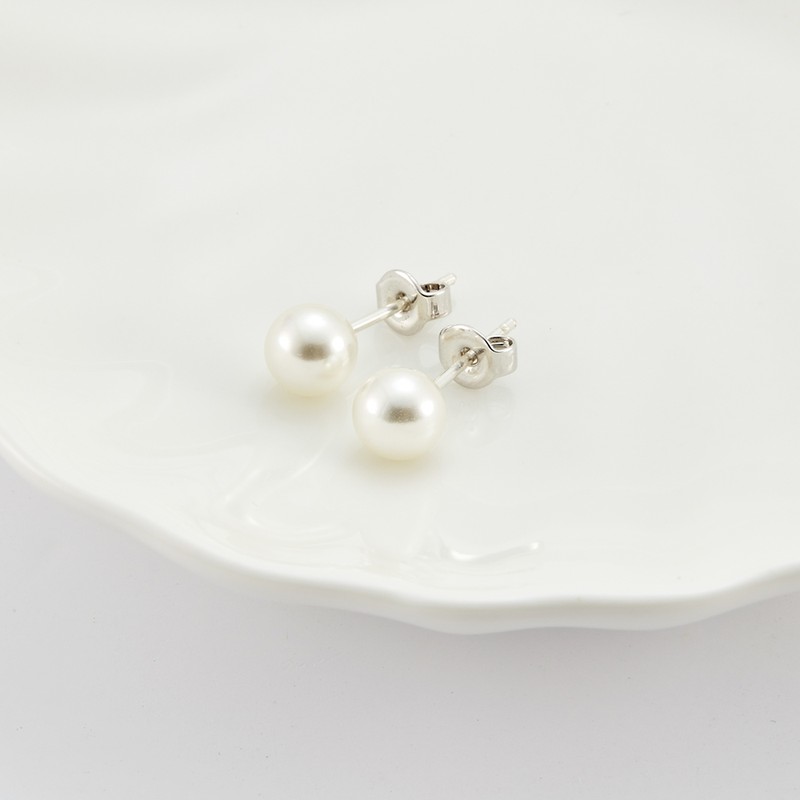 Gold&Deer Silver 925 Simple Basic Pearl Earrings White 10mm /