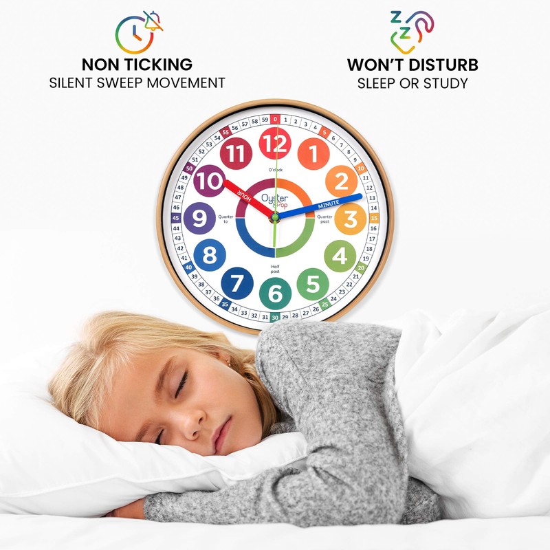 Oyster&Pop Kids Wall Clock - Learning Clock - Silent Analogue