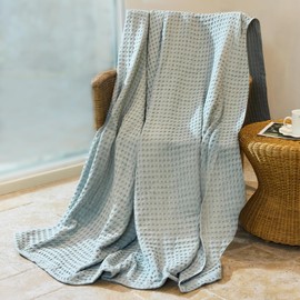 MIGIOL 100% Cotton Waffle Weave Sofa Blanket, Lunch Break, Queen Bed, Outdoor Camping Blanket.(Gray, 40 × 60 inches)