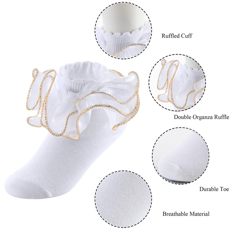 Yepami Big Girls Lace Socks Shimmering Cute Ruffle Comfortable Frilly