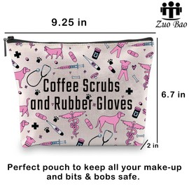 Veterinarian Makeup Bag Vet Tech Student Graduation Gift Coffee Scrubs and Rubber Gloves Cosmetic Bag (Coffee Scrubs)