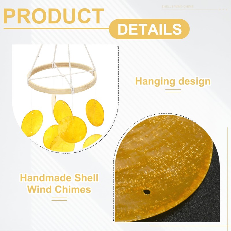 sourcing map Capiz Wind Chimes, 35" Outdoor Seashell Hanging Beach
