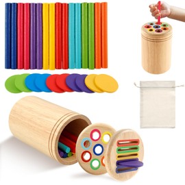 2-in-1 Montessori Toy from 1 2 3 Years, Sensory Toy Wooden Sorting and Stacking Toy Wooden Toy Plug-in Game, Colour Shape Sorting Game Children's Toy Educational Games Gift for Toddlers (A)