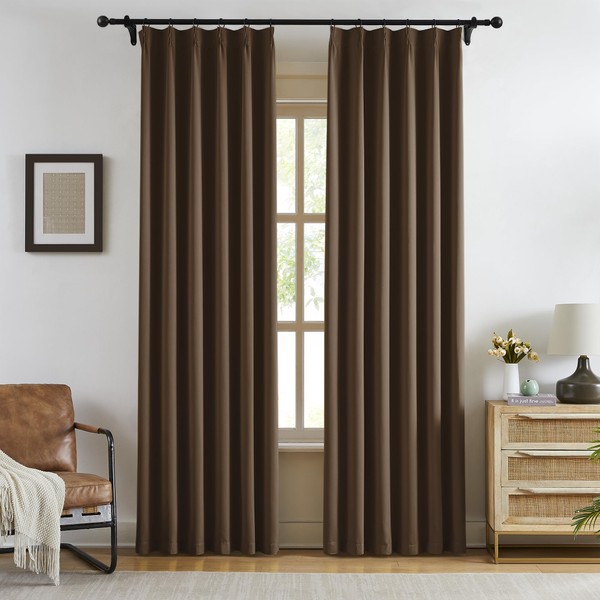 KangBang Brown Pinch Pleat Blackout Curtains 84 Inch Length for