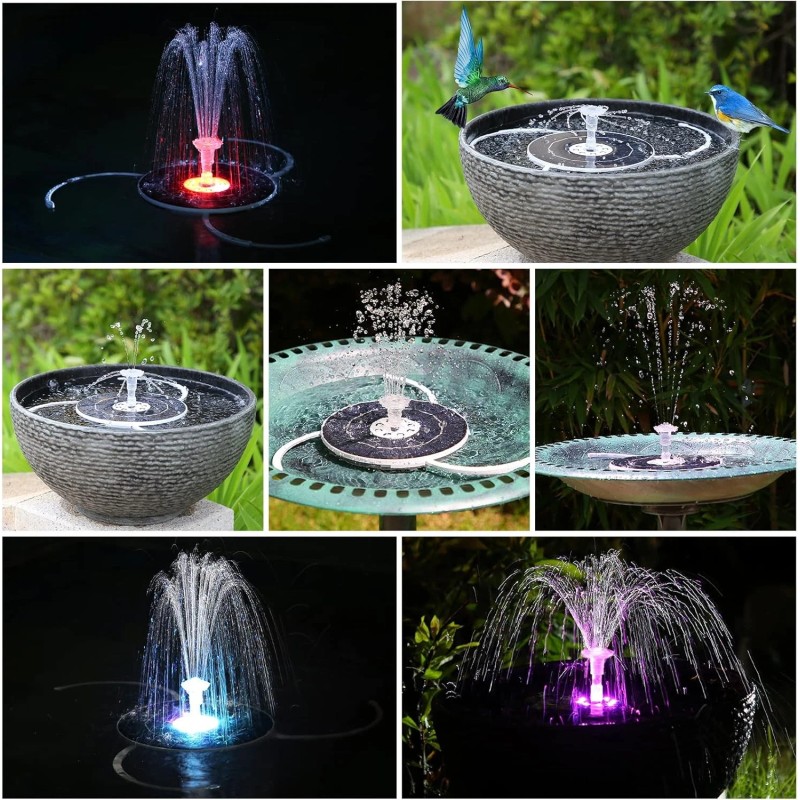 AISITIN Solar Bird bath Fountain with 6 Nozzles, LED &