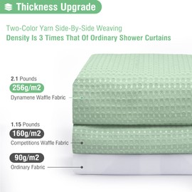 Dynamene Mint Green Fabric Shower Curtain - Waffle Weave Textured Heavy Duty Cloth Shower Curtains for Bathroom, 256GSM Hotel Luxury Weighted Bath Curtain Set with 12 Hooks,72x72, Mint Green