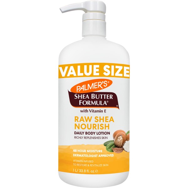 Palmer's Shea Formula Raw Shea Body Lotion for Dry Skin, Hand & Body Moisturizer, Value Size Pump Bottle, 33.8 Ounces (Pack of 1)