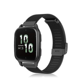 Niboow 20 mm Bracelet for Garmin Venu Sq 2/Venu Sq 2 Music/Venu 2 Plus/Venu Sq/Venu Sq Music, Metal Watch Straps for Garmin Vivoactive 5/Vivoactive 3/Vivoactive 3 Music/Forerunner 245 - Black