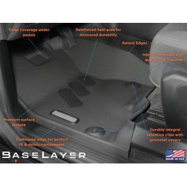 BaseLayer Floor Mats for RAM 1500 Crew Cab with Rear Under Seat Storage (2019-2025) - Made in USA – Not for 2019-2024 RAM 1500 Classic – Premium All-Weather Mats – Front & Rear (Gray Logo)