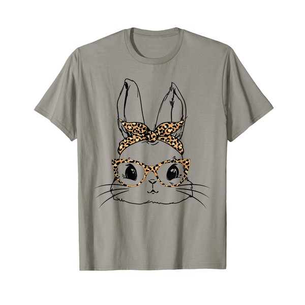 Cute Bunny With Bandana Leopard Glasses Easter Day T-Shirt