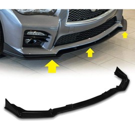 S SIZVER Painted Black Front Bumper Body Kit Spoiler Lip 3PCS Compatible with 2014-2017 Q50 Sport Model ONLY