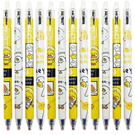 YHSMFCL 12 PCS Kawaii Yellow Duck Erasable Gel Pens, 0.5 mm Cute Cartoon Animal Retractable Writing Pen Office Stationery Supplies