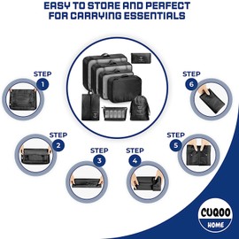 CUQOO 8pc Packing Cubes for Suitcases in Black – Lightweight Suitcase Organiser Bags Set with Mesh Top | Waterproof packing cubes for travel | Strong Travel Bags Organiser Travel Essentials for Flying