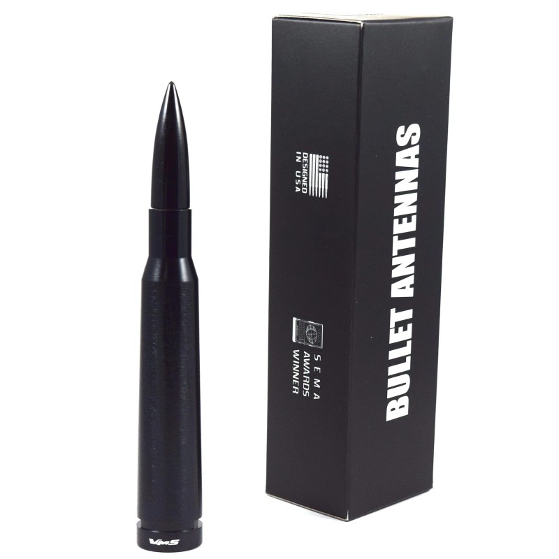 VMS RACING Anti-Theft Retractable Black 50 Caliber Bullet Short Antenna