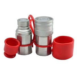 BUYMACHINERYPARTS 1/2" NPT Thread+ 1/2 Body Hydraulic Couplers,1/2" Skid Steer Bobcat Flat Face Hydraulic Quick Connect Couplers w Dust Caps, Fit for Skid Steer Bobcat Case/Kubota/New Holland