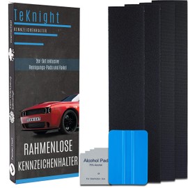TeKnight - Klett Kennzeichenhalter Set 2 Stück inklusive Montagematerial - selbstklebend und Rahmenlos - Nummernschildhalter für jedes Auto - hält bei jedem Wetter