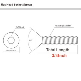 MewuDecor 1/4-20 x 3/4" Flat Head Socket Cap Screws, Allen Socket Drive, Stainless Steel 18-8 (304), Full Thread, Bright Finish, 25 PCS