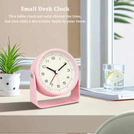 Maxspace 3" Analog Alarm Clock - Silent Non Ticking Small Clock, Rotatable Stand Metal Desk Clock, Simple Design for Living Room Decor/Bedroom/Bedside/Shelf (Pink)