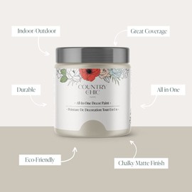 Country Chic All-in-One Chalk Paint for Furniture, Cabinets, Home Decor, Eco-Friendly, Matte Finish, Built-In Primer & Top Coat for Wood, Metal - Sunday Tea (Warm Grey) - Pint 16 oz (475 ml)