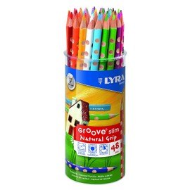 LYRA Groove Slim Wooden Colouring Pencils, 48 Pieces in Assorted Colours with Sharpener, Ideal for Children and Schools
