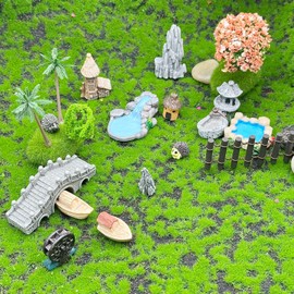 Attuslla 42 PCS Mini Garden Accessories Fairy Garden Kit Micro Landscape Zen Accessories for Diorama Project DIY, Mini House Decor