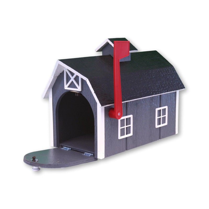AmishToyBox.com Deluxe Wooden Mailbox, Post Mount, Dutch Barn Style (Dark