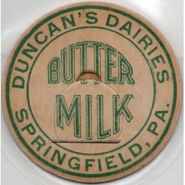 Milk Bottle Cap - Duncan's Dairies - Springfield, Pennsylvania - BUTTER MILK