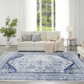 Syalife Washable Rugs 8x10, Vintage Area Rugs for Living Room with Non Slip Backing, 8'x 10' Rugs Distressed Indoor Carpet Non-Shedding Rugs for Bedroom, Dining Room, Office (Navy Blue, 8'x 10')