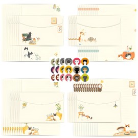 Acidea Writing Paper and Envelopes Set, 72 PCS Cute Cat A5 Letter Writing Stationery Kit with Stickers for Invitations Gift Decorations Holiday Party, 48 Lined Stationery Paper with 24 Envelopes