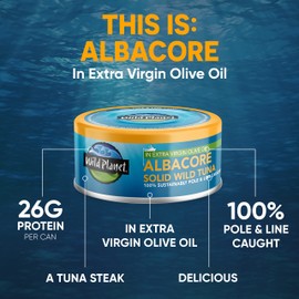 Wild Planet Albacore Wild Tuna in Extra Virgin Olive Oil, Canned Tuna, Sustainably Wild-Caught, Pole & Line, 5oz (Pack of 12)