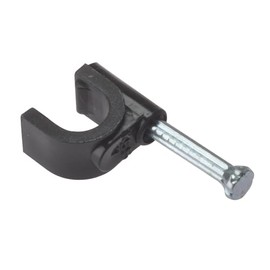 Forgefix Cable Clips - Round | 6-7mm | Black Plastic Clip, Zinc Plated Nail | Box 100