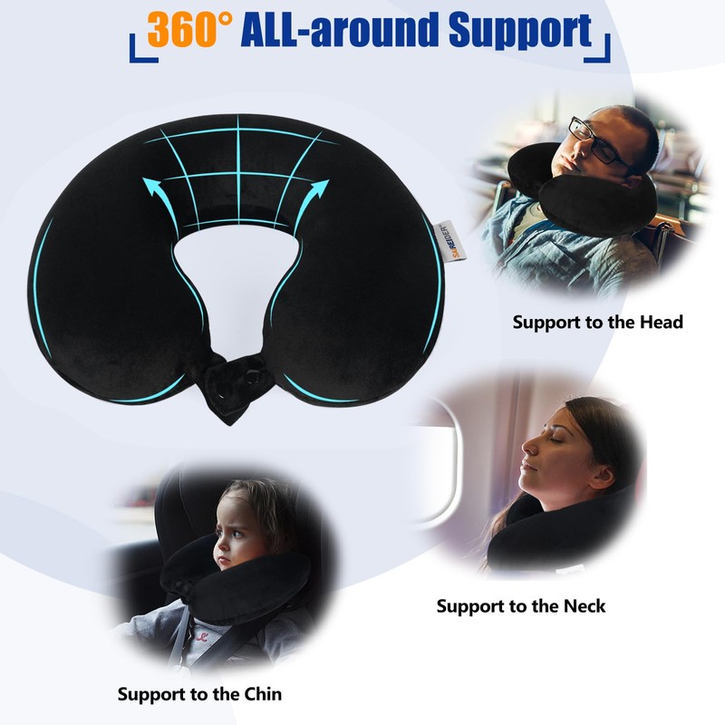 SAIREIDER Neck Pillows for Travel 100% Memory Foam Adjustable Travel